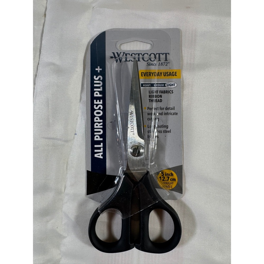 Westcott All Purpose Plus 5 Inch Stainless Steel Scissors Straight Handle Black